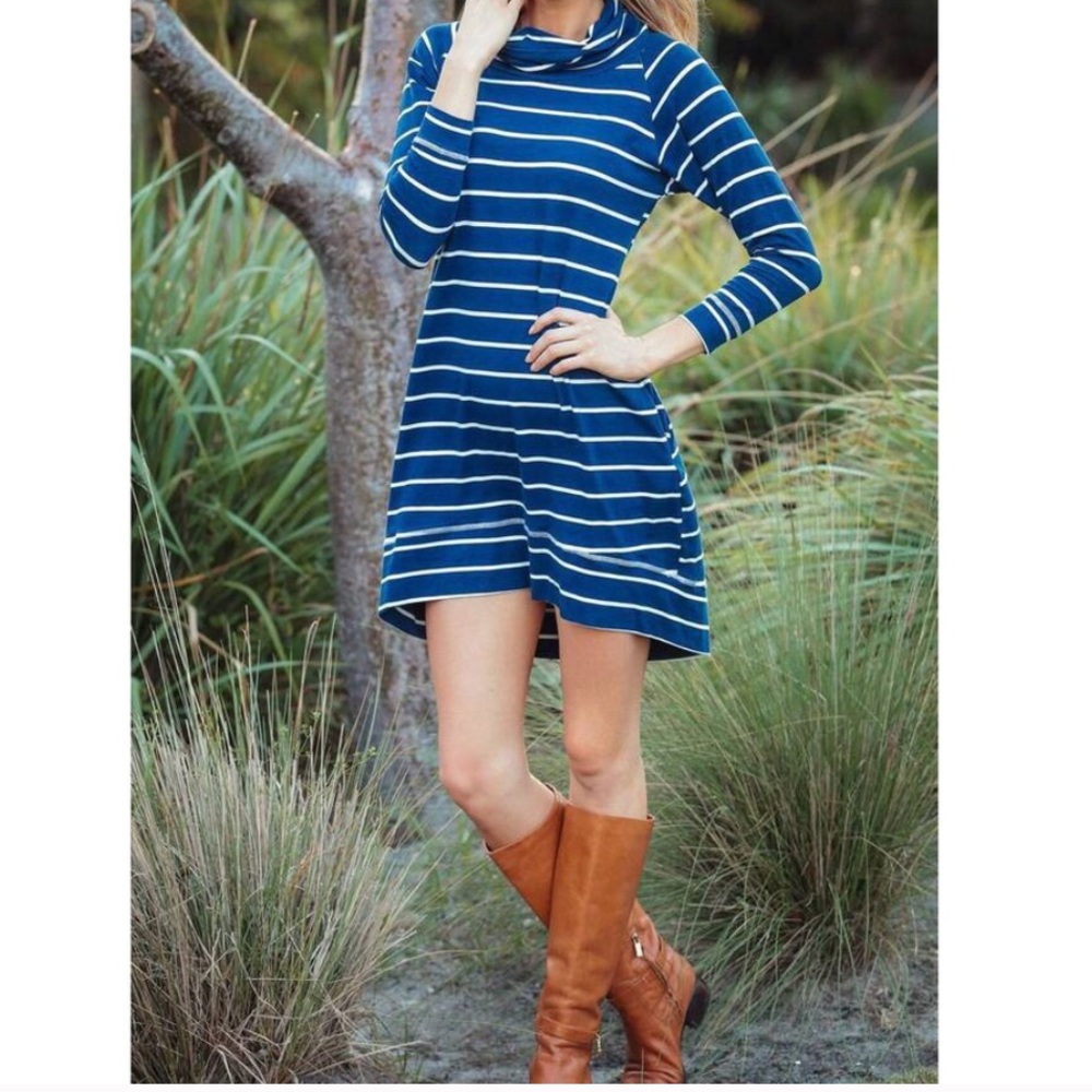 Cowl Neck Jersey Dress - Stripe